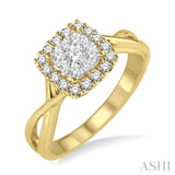 1/2 Ctw Square Shape Round Cut Diamond Lovebright Ring in 14K Yellow and White Gold