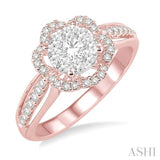 5/8 Ctw Round Cut Diamond Lovebright Flower Shape Ring in 14K Rose and White Gold