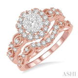 7/8 Ctw Diamond Lovebright Wedding Set with 3/4 Ctw Engagement Ring and 1/5 Ctw Wedding Band in 14K Rose and White Gold