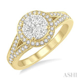 5/8 Ctw Lovebright Round Cut Diamond Engagement Ring in 14K Yellow and White Gold