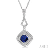 1/5 Ctw Cushion Shape 5x5 MM Sapphire & Round Cut Diamond Precious Pendant in 14K White Gold