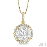 1 1/2 Ctw Lovebright Round Cut Diamond Pendant in 14K Yellow and White Gold with Chain