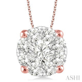 2 Ctw Lovebright Round Cut Diamond Pendant in 14K Rose and White Gold with Chain