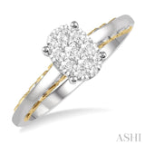 1/3 Ctw Round Diamond Lovebright Oval Solitaire Style Engagement Ring in 14K White and Yellow Gold