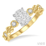 1/3 Ctw Oval Shape Accentuated Shank Lovebright Diamond Cluster Ring in 14K Yellow and White Gold
