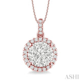 1 Ctw Lovebright Round Cut Diamond Pendant in 14K Rose and White Gold with Chain