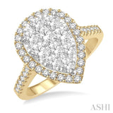 1 1/2 Ctw Pear Shape Round Cut Diamond Lovebright Cluster Ring in 14K Yellow and White Gold