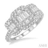 1 1/6 Ctw Triple Mount Baguette & Round Cut Fusion Diamond Ring in 14K White Gold