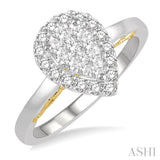 1/2 Ctw Pear Shape Lovebright Round Cut Diamond Ring in 14K White and Yellow Gold