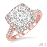 1 1/2 Ctw Round Diamond Lovebright Halo Engagement Ring in 14K Rose and White Gold