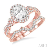 3/4 Ctw Diamond Wedding Set With 14K 1/2 Ctw Oval Cut Diamond Engagement Ring in Rose and white Gold and 1/6 Ctw Diamond Wedding Band in Rose Gold