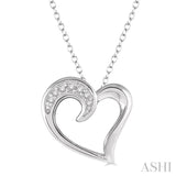 1/50 Ctw Hollow Center Heart Charm Round Cut Diamond Pendant With Chain in Sterling Silver