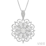 1/3 ctw Floral Lattice Lovebright Round Cut Diamond Pendant With Chain in 14K White Gold