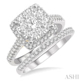 1 1/4 Ctw Lovebright Diamond Wedding Set With 1 Ctw Square Shape Engagement Ring and 1/5 Ctw Wedding Band in 14K White & Yellow Gold