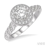 1/2 Ctw Round Shape Twisted Shank Diamond Engagement Ring with 1/3 Ct Round Cut Center Stone in 14K White Gold