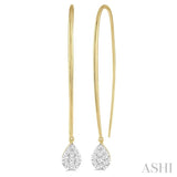 1/3 ctw Pear Shape Dangler Lovebright Round Cut Diamond Earring in 14K Yellow and White Gold