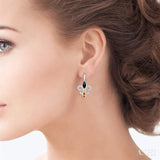 Silver Fleur De Lis Gemstone & Diamond Earrings