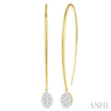 1/2 ctw Oval Shape Dangler Lovebright Round Cut Diamond Earring in 14K Yellow and White Gold