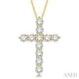 2 Ctw Round Cut Diamond Cross Pendant in 14K Yellow Gold with Chain