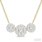 1 Ctw 3-Stone Lovebright Round Cut Diamond Necklace in 14K Yellow and White Gold