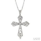 1/10 Ctw Round Cut Diamond Cross Pendant in 14K White Gold with Chain