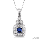 4x4 MM Cushion Cut Sapphire and 1/5 Ctw Round Cut Diamond Pendant in 14K White Gold with Chain