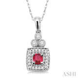 4x4 MM Cushion Cut Ruby and 1/5 Ctw Round Cut Diamond Pendant in 14K White Gold with Chain