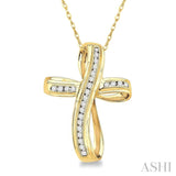 1/4 Ctw Channel Set Round Cut Diamond Cross Pendant in 10K Yellow Gold with Chain