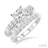 1 3/8 Ctw Diamond Wedding Set with 1 Ctw Princess Cut Engagement Ring and 3/8 Ctw Wedding Band in 14K White Gold