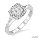 1/3 Ctw Square Shape Round Cut Diamond Lovebright Ring in 14K White Gold