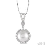 10x10MM Cultured Pearl and 1/3 Ctw Round Cut Diamond Pendant in 14K White Gold with Chain