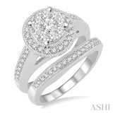 1 1/10 Ctw Diamond Lovebright Wedding Set with 1 Ctw Engagement Ring and 1/6 Ctw Wedding Band in 14K White Gold