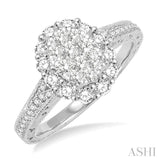 3/4 Ctw Round Cut Diamond Oval Shape Lovebright Ring in 14K White Gold