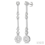 3/4 ctw Tri-Section Lovebright Round Cut Diamond Bar Link Earrings in 14K White Gold