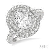 1 Ctw Oval Shape Semi-Mount Double Row Diamond Engagement Ring in 14K White Gold