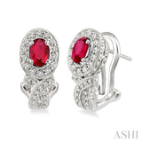 6x4MM Oval Cut Ruby and 1 Ctw Round Cut Diamond Earrings in 14K White Gold