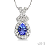 7x5mm Pear Shape Tanzanite and 1/2 Ctw Round Diamond Pendant in 14K White Gold with chain