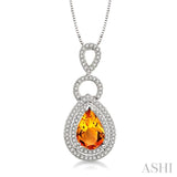 10x7mm Pear Shape Citrine and 1/3 Ctw Round Cut Diamond Pendant in 14K White Gold with Chain