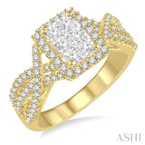 7/8 Ctw Round Cut Diamond Octagon Shape Lovebright Ring in 14K Yellow and White Gold