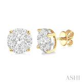 1 1/2 Ctw Lovebright Round Cut Diamond Stud Earrings in 14K Yellow and White Gold