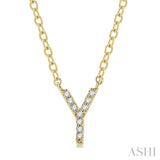 1/20 Ctw Initial 'Y' Round Cut Diamond Pendant With Chain in 10K Yellow Gold