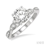 1/4 ctw Carved Shank Round Cut Diamond Semi Mount Engagement Ring in 14K White Gold