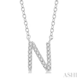 1/20 Ctw Initial 'N' Round Cut Diamond Pendant With Chain in 14K White Gold