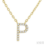 1/20 Ctw Initial 'P' Round Cut Diamond Pendant With Chain in 14K Yellow Gold