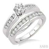 1 Ctw Diamond Wedding Set with 5/8 Ctw Round Cut Engagement Ring and 1/3 Ctw Wedding Band in 14K White Gold