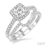 1 1/10 ctw Diamond Wedding Set with 7/8 Ctw Princess Cut Engagement Ring and 1/5 Ctw Wedding Band in 14K White Gold
