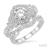 3/4 Ctw Diamond Bridal Set with 5/8 Ctw Round Cut Engagement Ring and 1/10 Ctw Wedding Band in 14K White Gold