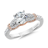 Diamond halo engagement ring mounting in 14k White & Rose Gold.