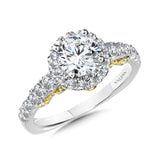Diamond engagement ring mounting in 14k white and yellow gold.