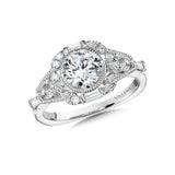 Vintage Tapered Diamond Halo Engagement Ring w/ Baguette Diamonds